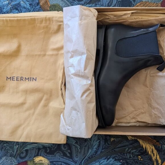 Meermin Black Leather Chelsea Boots - US 7.5/UK 5.5/EU 38 BLACK VITELLO NWOT - Picture 2 of 4